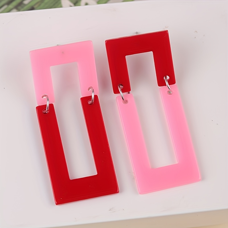 2pcs Exaggerated Design Hollow Square Acrylic Earrings
